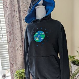 Black Hoodie with Blue Lining and Earth Design